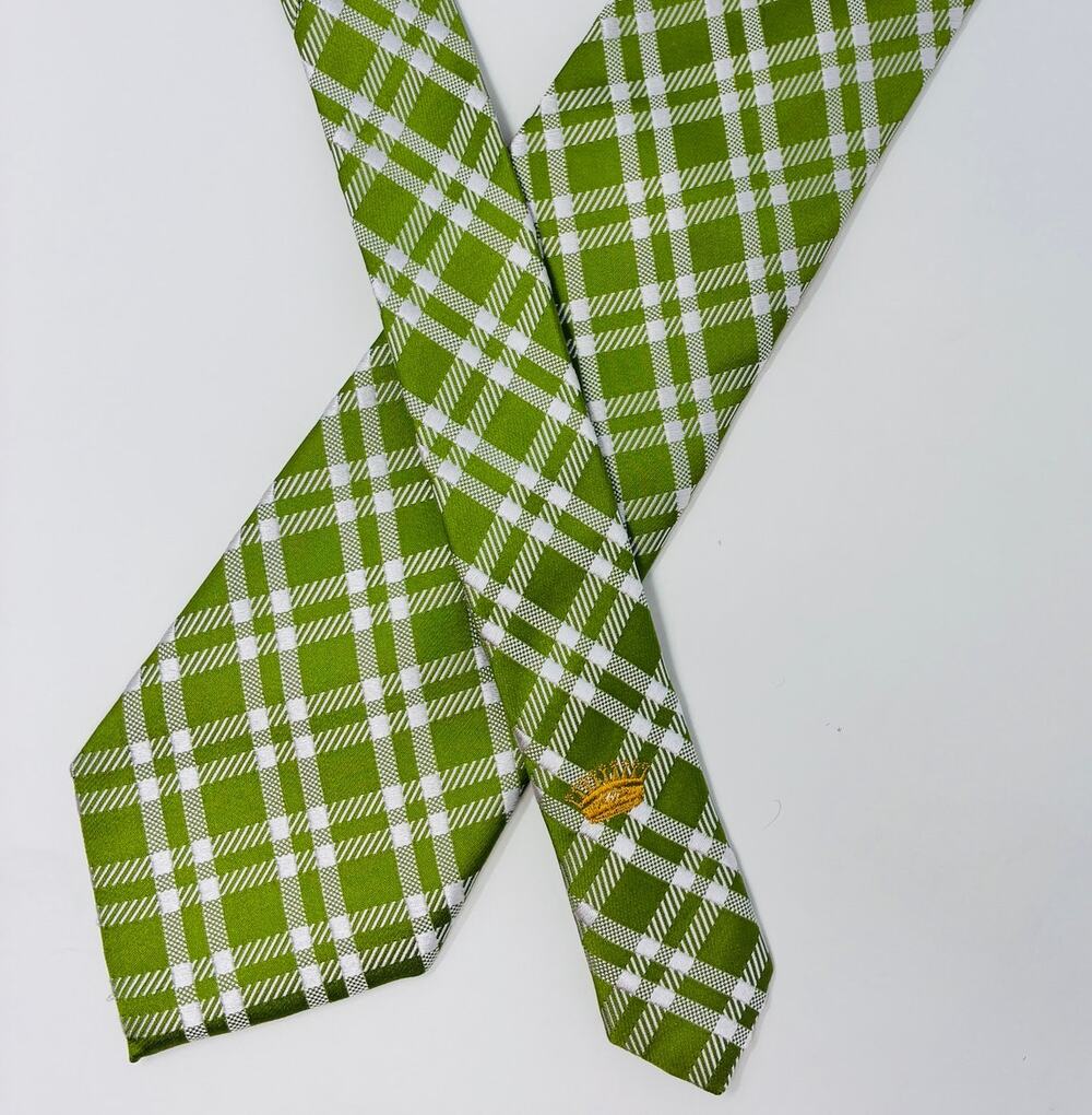 Countess Mara Green White Plaid Silk Tie Extra Long 60" 3.75" Classic Necktie